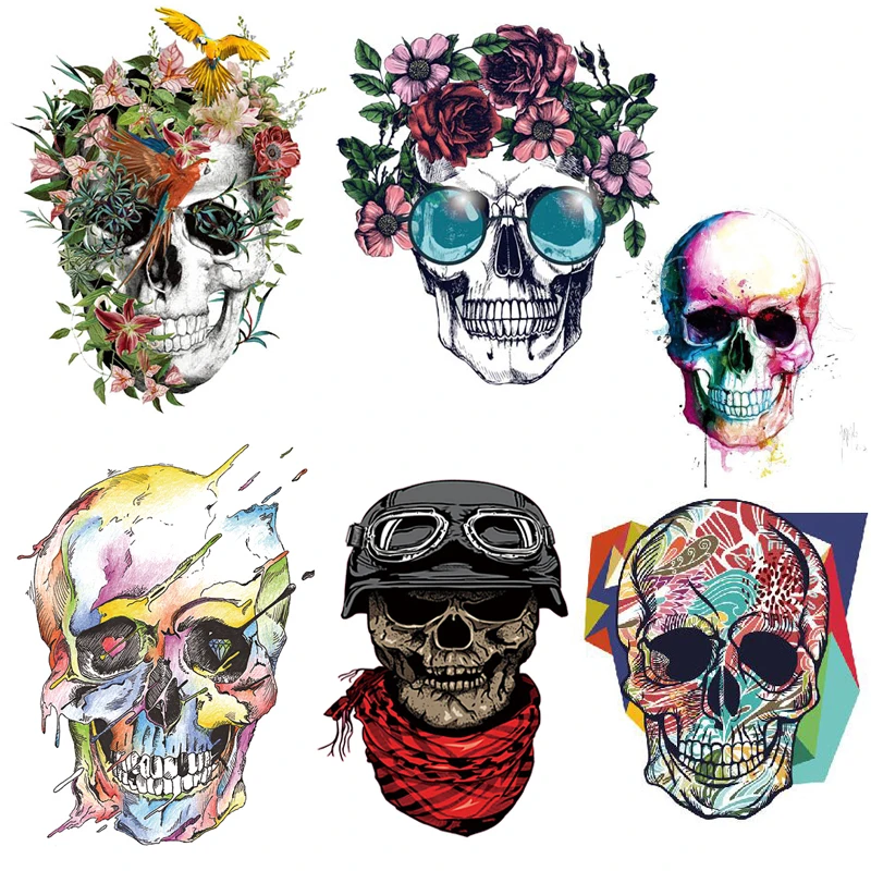 

Punk Patch Skull Thermo Patches On Clothes Striped Animal Thermal Applique For T-Shirt DIY Sticker Iron On Transfer For Clothing