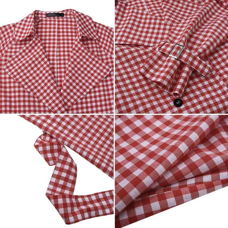 

ZANZEA Fashion Plaid Checked Long Jackets Women Autumn Windbreaker Casual Lapel Neck Belt Outwear Female Long Sleeve Thin Coats