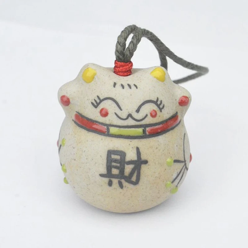 Мини-керамические ветряные колокольчики Lucky Cat, подвеска, украшение для автомобиля, подвесные фигурки феи, Миниатюрные Колокольчики с колокольчиком, домашний декор