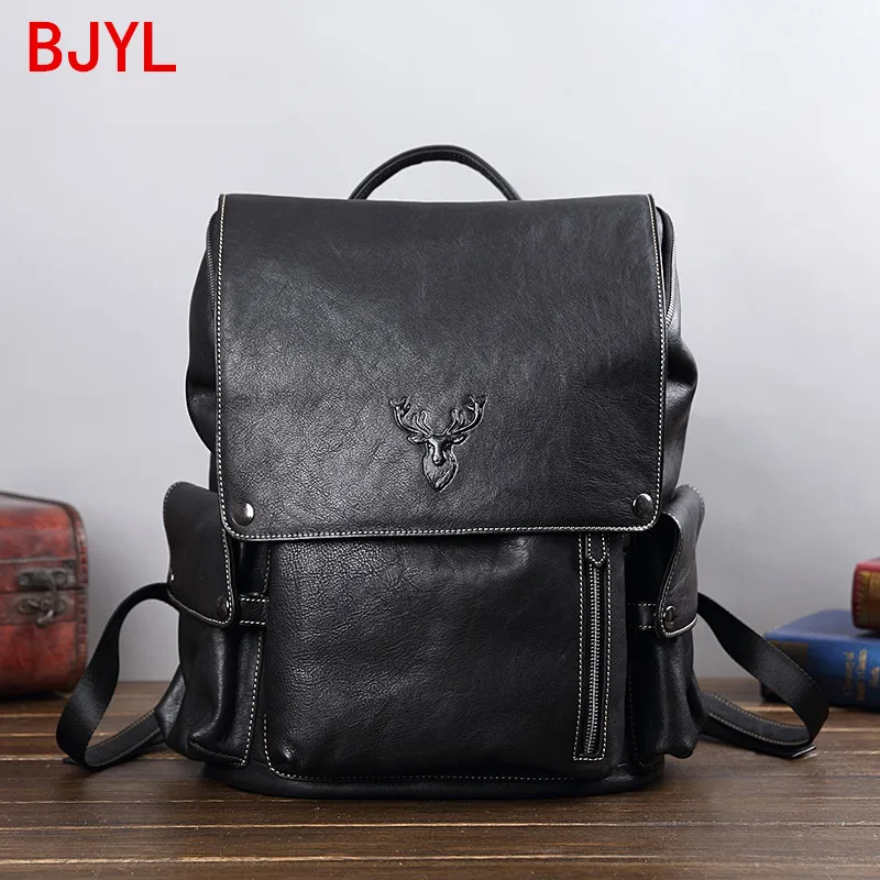 

Vintage Leather Men Backpack Men's Bag Casual Laptop Bag Korean Schoolbag Travel Backpacks Large Capacity Tide Version Outdoor