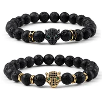classic men black lava reiki healing beaded bracelets cool leopard head buddha prayer bangles women yoga energy balance jewelry