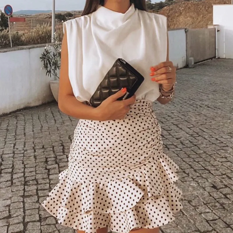 

Sleeveless Tank Summer Women Tops Pleated Top Pullover Female Fashion High Neck Casual Solid All-macth Vest T- Shirts y2k S-L