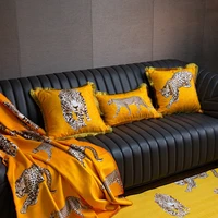 dunxdeco cushion cover decorative lumbar pillow case vintage artistic tiger leopard tassel luxury bolster sofa chair bed coussin