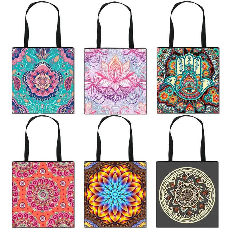 

Mandala Datura Flowers Women Handbag Ladies Canvas Totes Bag Large Capacity Storage Shoulder Bags for Travel Female Shopping Bag