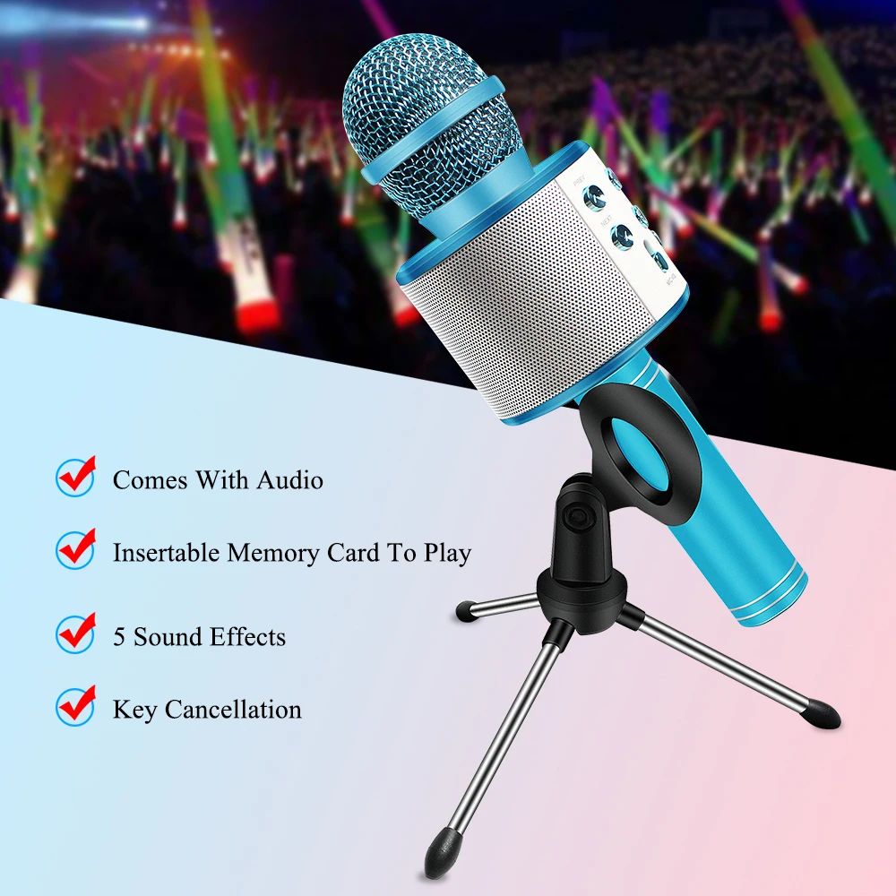 

WS858 Karaoke Microphone Bluetooth Mikrofon Music Player Microfone For Live Broadcast Online Singing Gift Mic For Kids With Bag