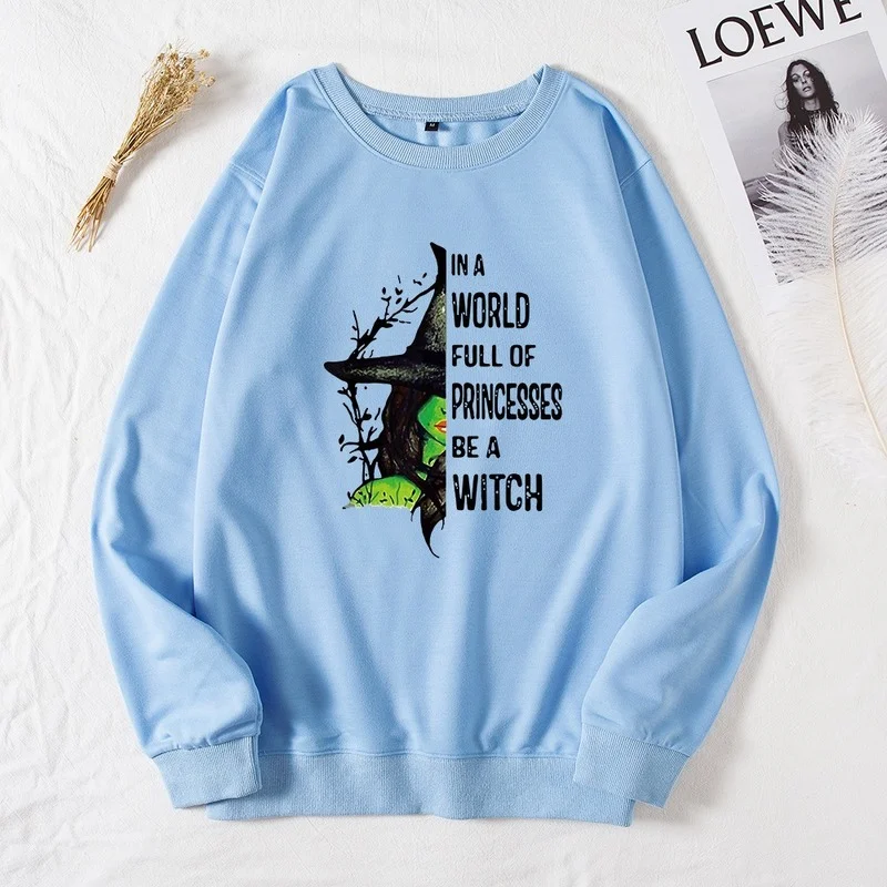 

Женский Повседневный пуловер с длинным рукавом, Осенний Женский пуловер с принтом ведьмы и букв, женская одежда с графическим принтом, женс...