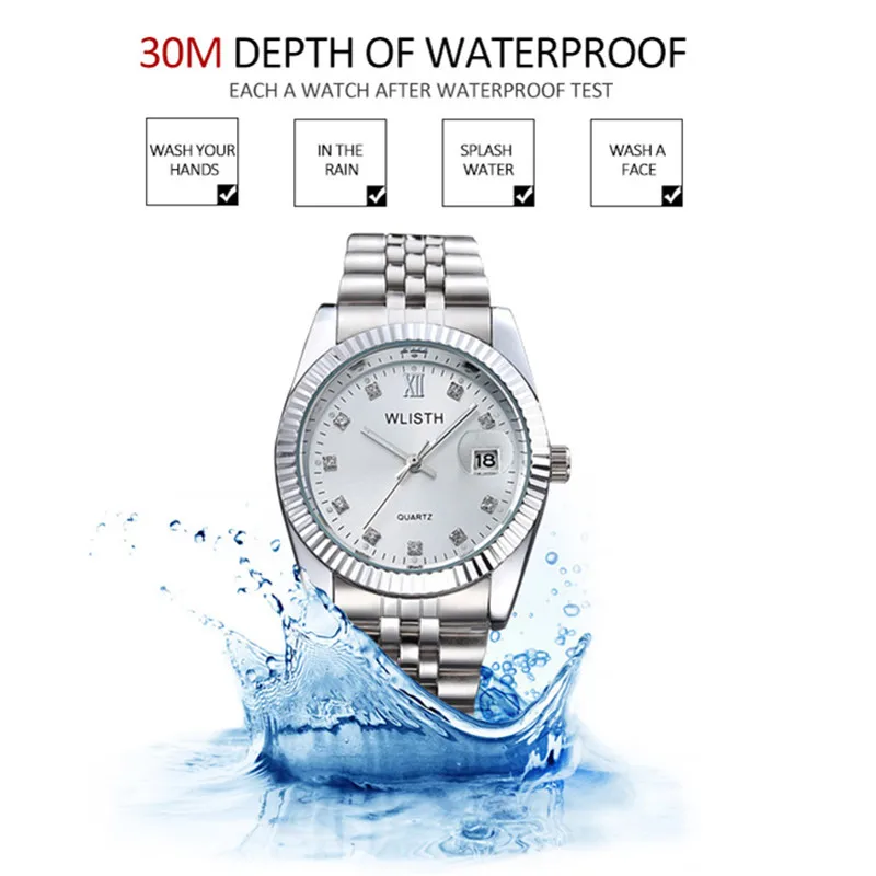 

WLISTH TOP BRAND LUXURY GOLD WATCH MEN WOMEN WATCHES AUTO DATE WATERPROOF COUPLE WATCH FASHION STAINLESS STEEL WATCH SET CLOCK