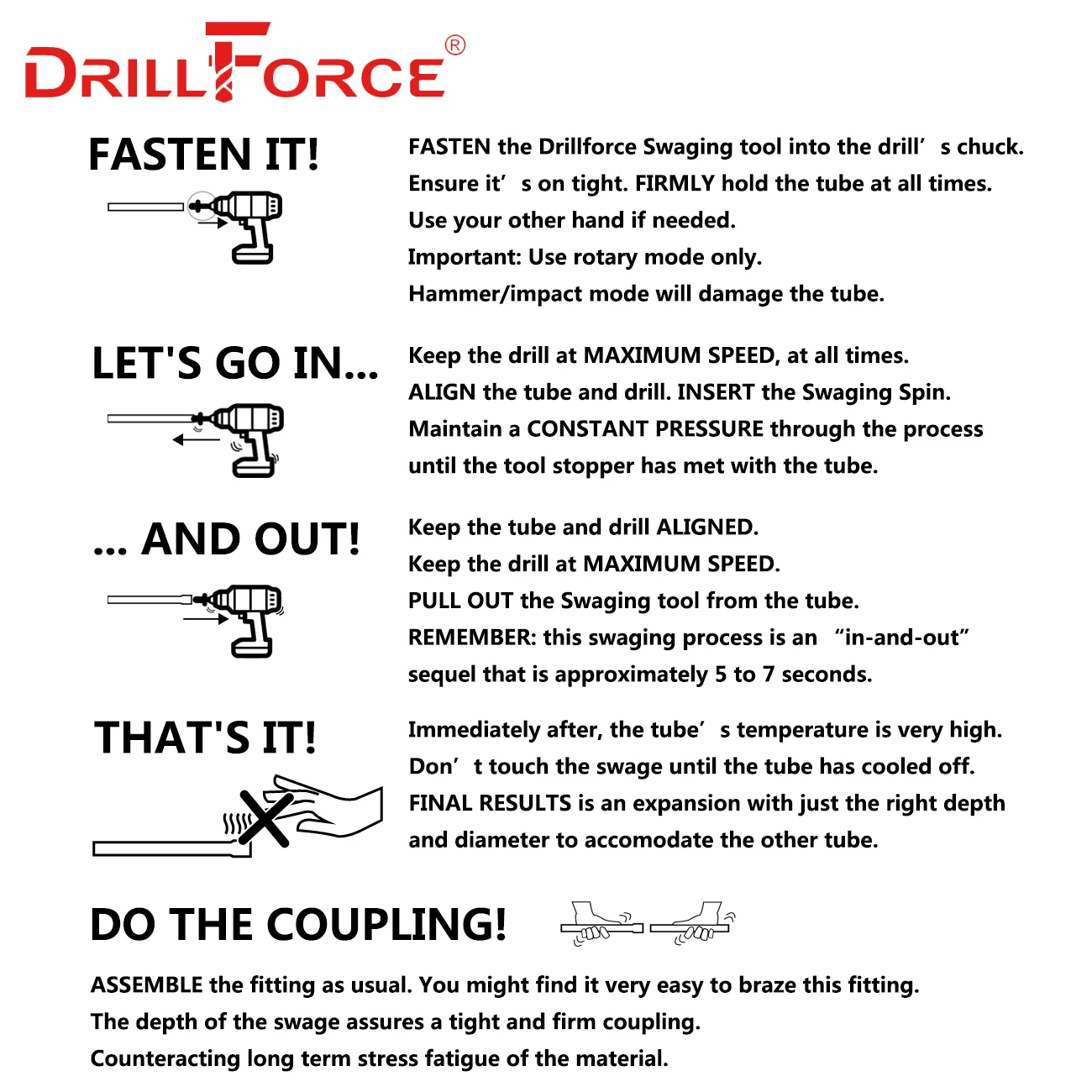 Набор сверл Drillforce комплект из 6 насадок для развальцовки труб обслуживания 7/8 3/4 5/8