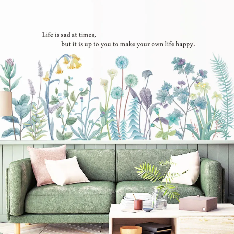 Съемная Наклейка на стену с голубыми цветами украшение для кровати наклейка