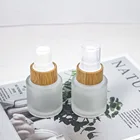 20 мл Косметическая матовая стеклянная банка для крема, распылитель для лосьона, бутылка с экологичной бамбуковой крышкой, деревянная крышка, упаковка для ухода за кожей