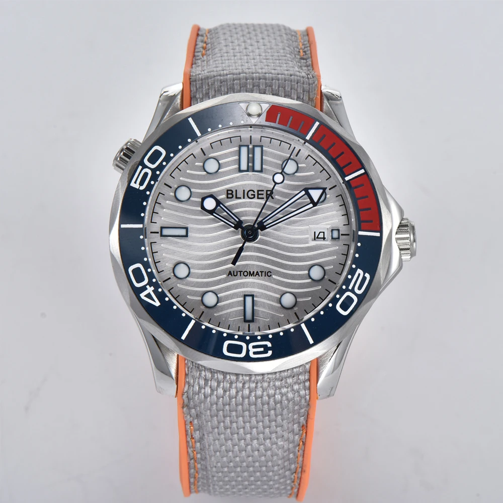 

BLIGER41MM Mens Sport white Dial blue-red bezel Luminous Sapphire automatic Mechanical Wristwatch Casual man clock часы мужские