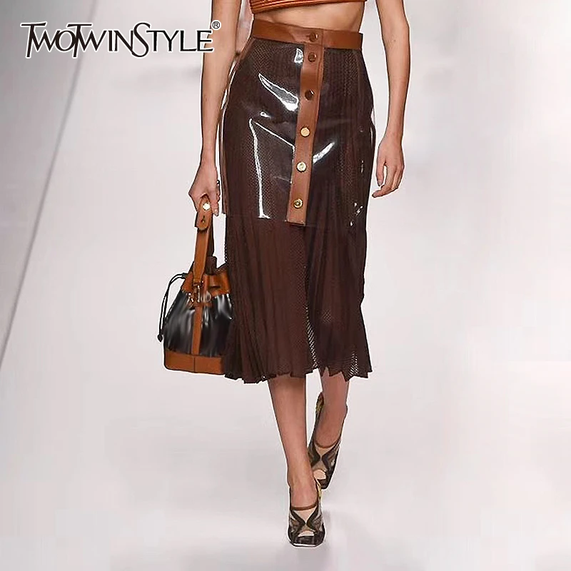 TWOTWINSTYLE лоскутное плиссированные из искусственной кожи комплекты двух предметов