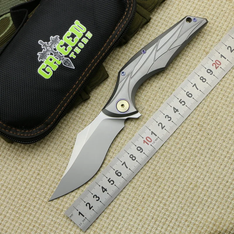 

Green thorn Crescent moon M390 blade quick open folding knife TC4 titanium alloy handle camping outdoor bag cutter EDC tools