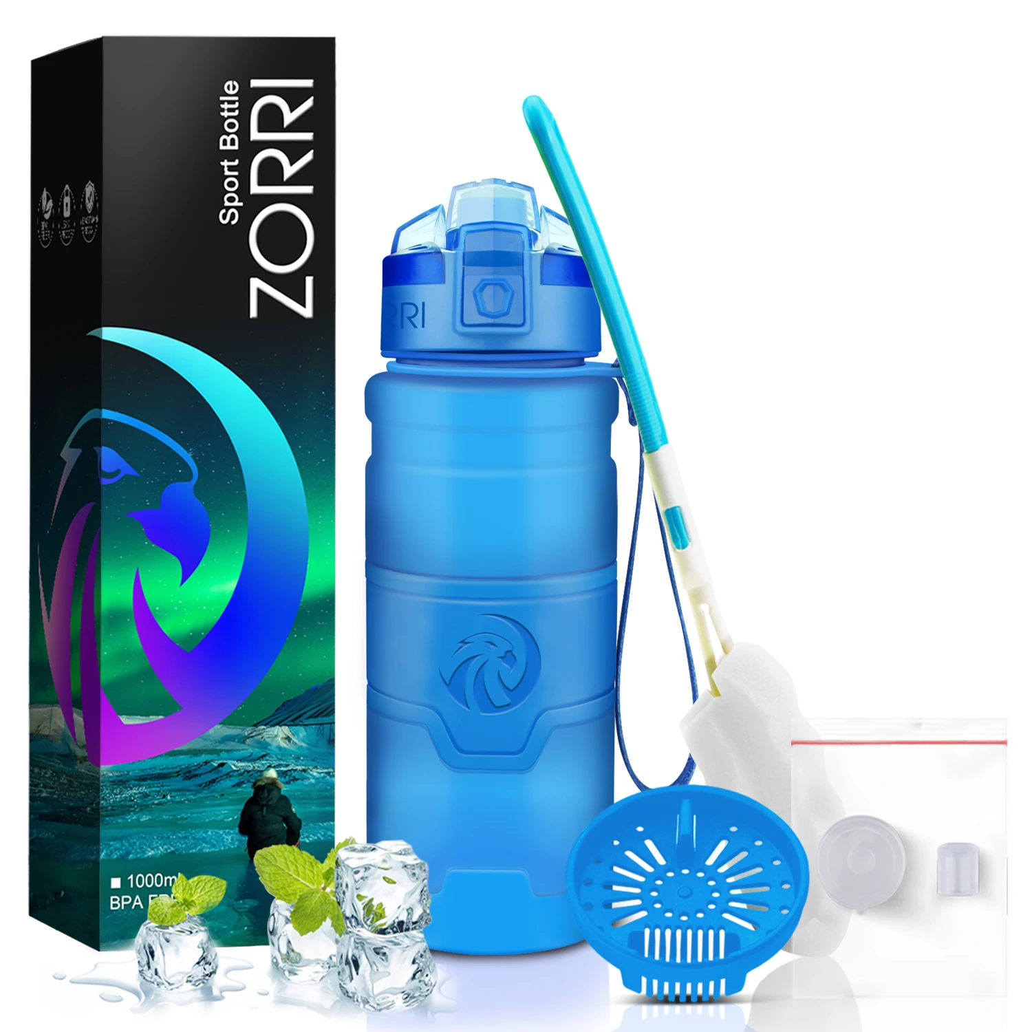 Спортивная бутылка для воды ZORRI Drak Blue лучший многоразовый шейкер протеиновых