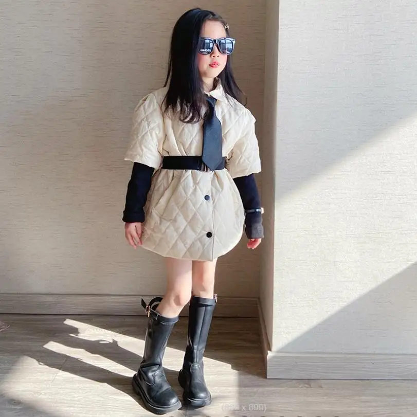 

Baby Girl Diamond Lattice Cotton Coats Kids Spring Autumn New Fake Two Thicker Jackets Children Clothes 4 6 8 14 Free Belt Wz544