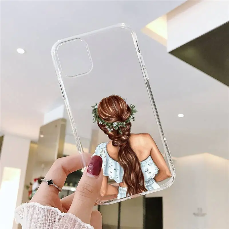 

VOGUE Christmas Princess Girl Female Phone Case For iphone 12 11 8 7 6s 6 5 5s 5c se plus mini x xs xr pro max Transparent soft