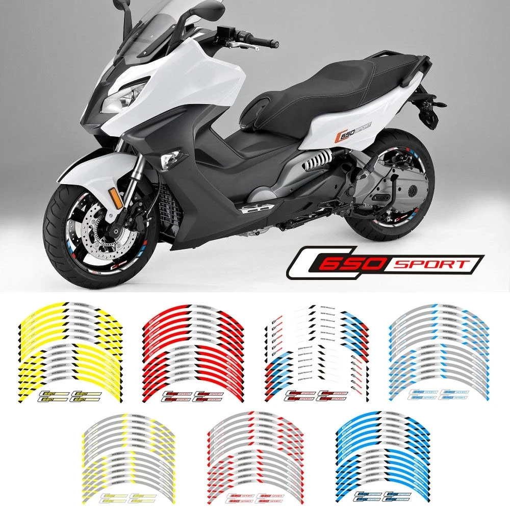 

Motorcycle front and rear wheels Edge Outer Rim Sticker Reflective Stripe Wheel Decals For BMW C650 sport