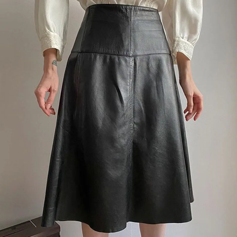 Женская винтажная Свободная юбка трапеция Katara черная из искусственной кожи