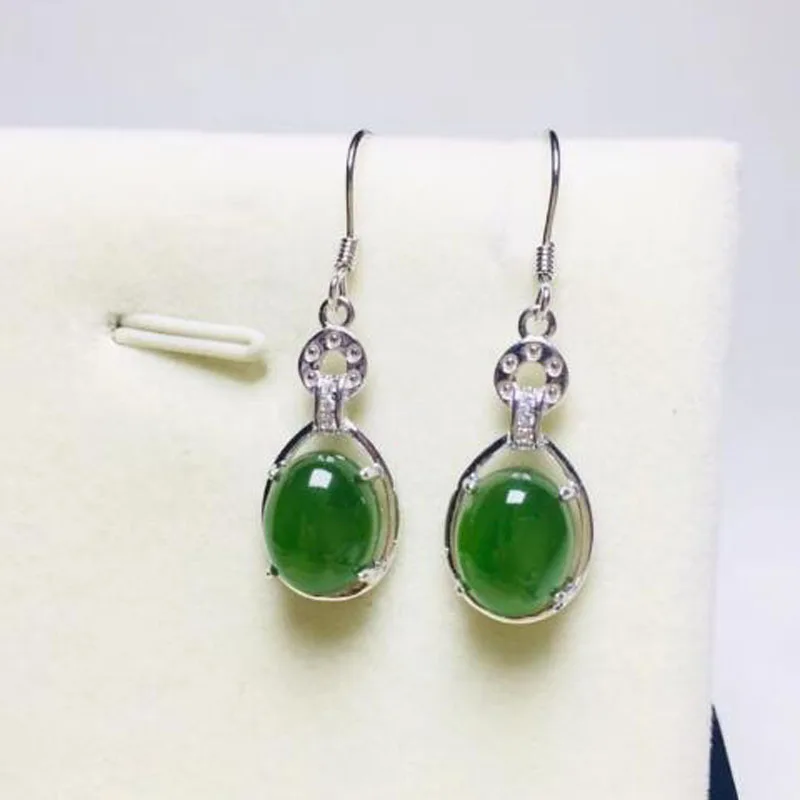 Женские серьги-подвески из серебра 925 пробы с зеленым нефритом | Украшения и