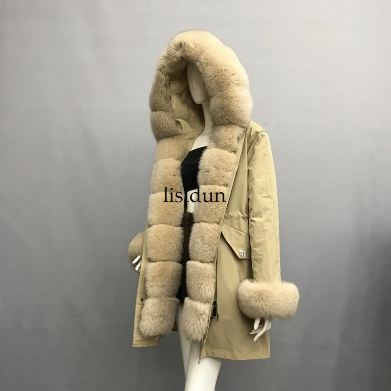 

2019 Real fur coat fox parkas winter jacket coat women parka big real raccoon fur collar natural fox fur liner long outerwear