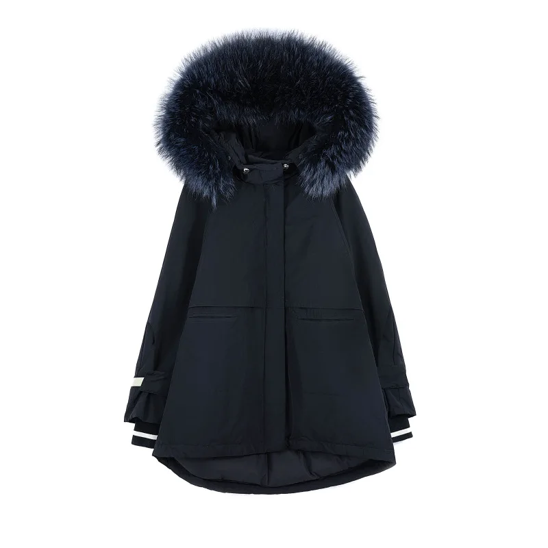 black TopFurMall) зимние женские парки пуховики куртки Толстовка с мехом енота Дамский Плащ шаль Верхняя одежда Пальто LF9184 - Цвет: black