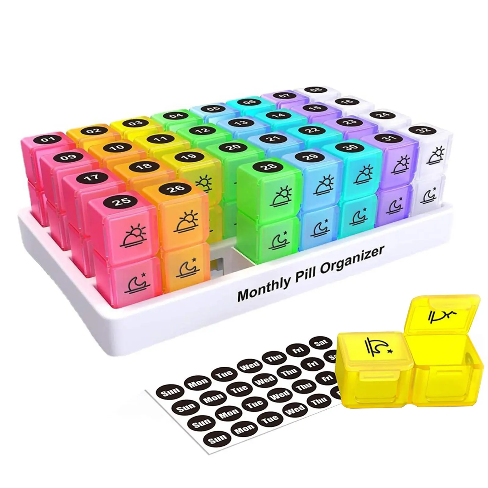 

1PCS Portable 31 Day Or 7 Day Pill Box With 32 Grids Distributed Plastic Pill Box Portable Pill Box With Number/Week Sticker