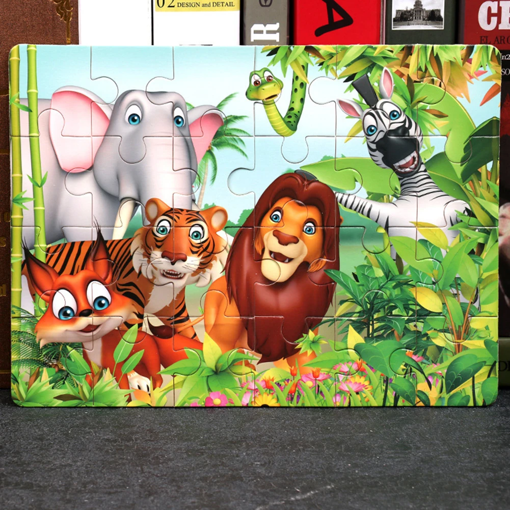 

24pcs Wooden Puzzle Toy Puzzles Assembling Picture Cartoon Small Piece Jigsaw Children Portable Interactive Present