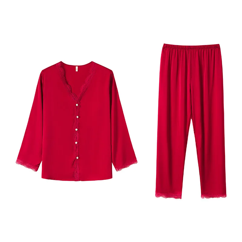 Summer New Pajamas Women's Sexy Sleepwear Ice Thin Long Sleeve Spring Autumn Silk Leisure Nightgown Home Suit Female Nightwear