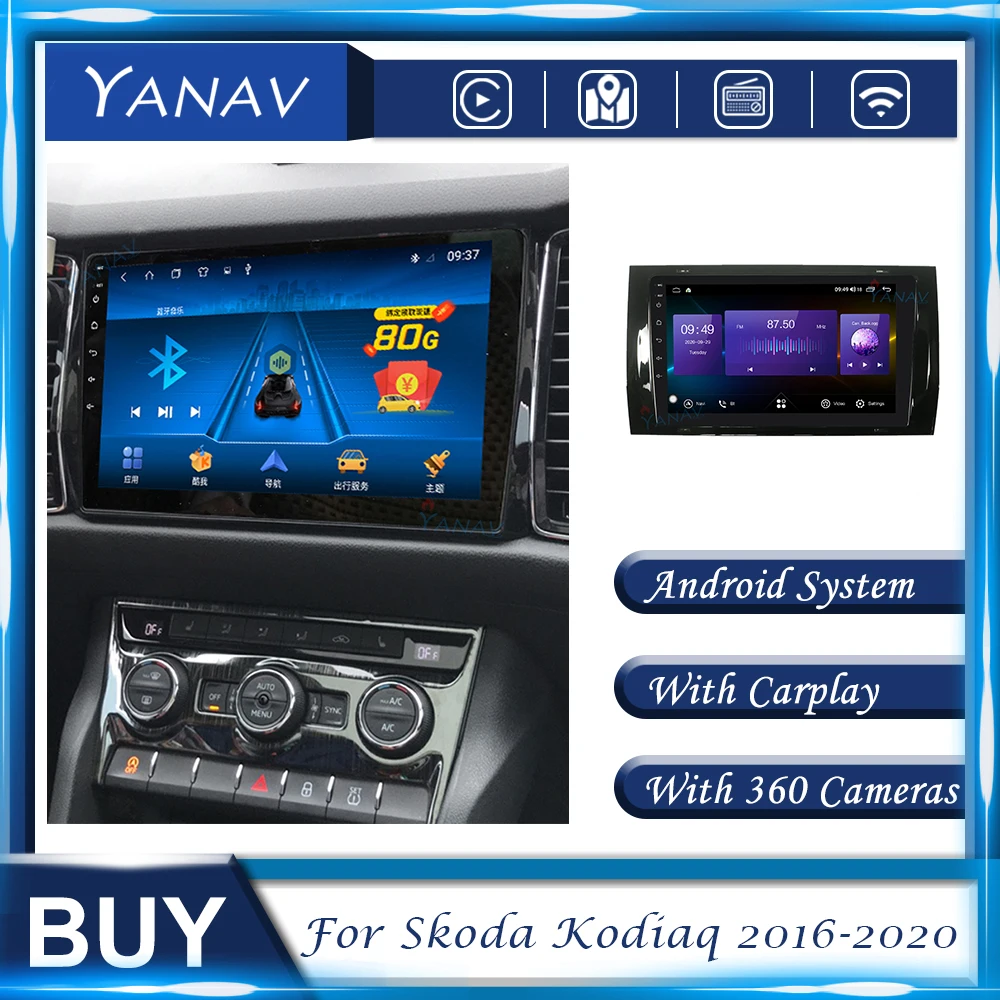 

Android Car Radio Carplay For Skoda Kodiaq 2016-2020 GPS Navigation Stereo Receiver Video Multimedia MP3 Player with 360 Cameras
