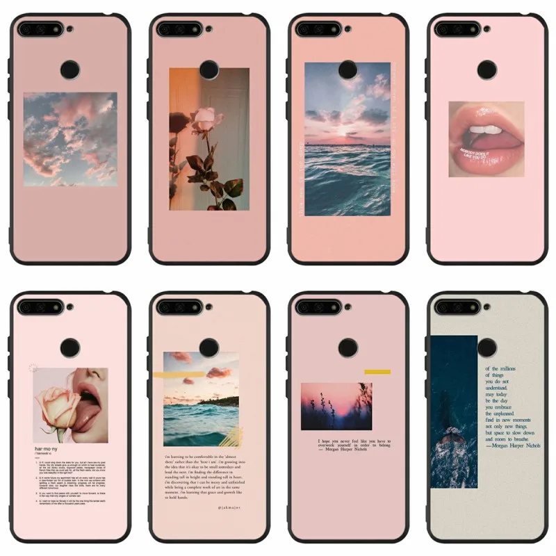 Эстетичный Розовый Черный силиконовый чехол для телефона Huawei honor 8 8X 9 10 Lite 20 Mate 30 Pro