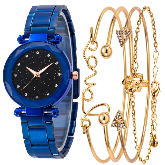 4-Blue 5pcs Luxury Brand Ladies Watches Women Watches Starry Sky Watch Quartz Diamond Wristwatches Montre Femme Relogio Feminino - Цвет: 4-Blue