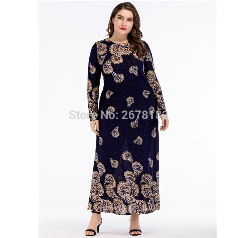Женское платье с принтом и длинным рукавом размера плюс мусульманское платья для