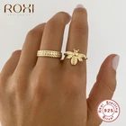 Открытые Кольца ROXI Ins с милой Пчелой для женщин и девушек, регулируемое обручальное кольцо из стерлингового серебра 925 пробы, ювелирные изделия