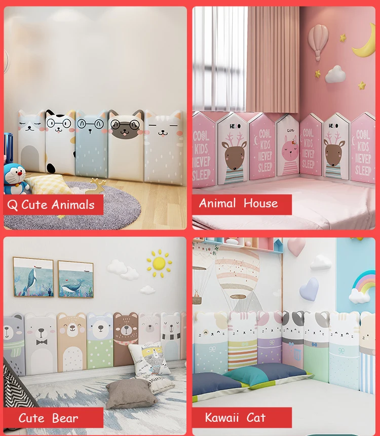 

Baby Anti-collision Bed Headboards Cartoon Animals 3D Wall Sticker Soft Bag Tatami Kids Room Decor Sticker Cute Child Room Decor