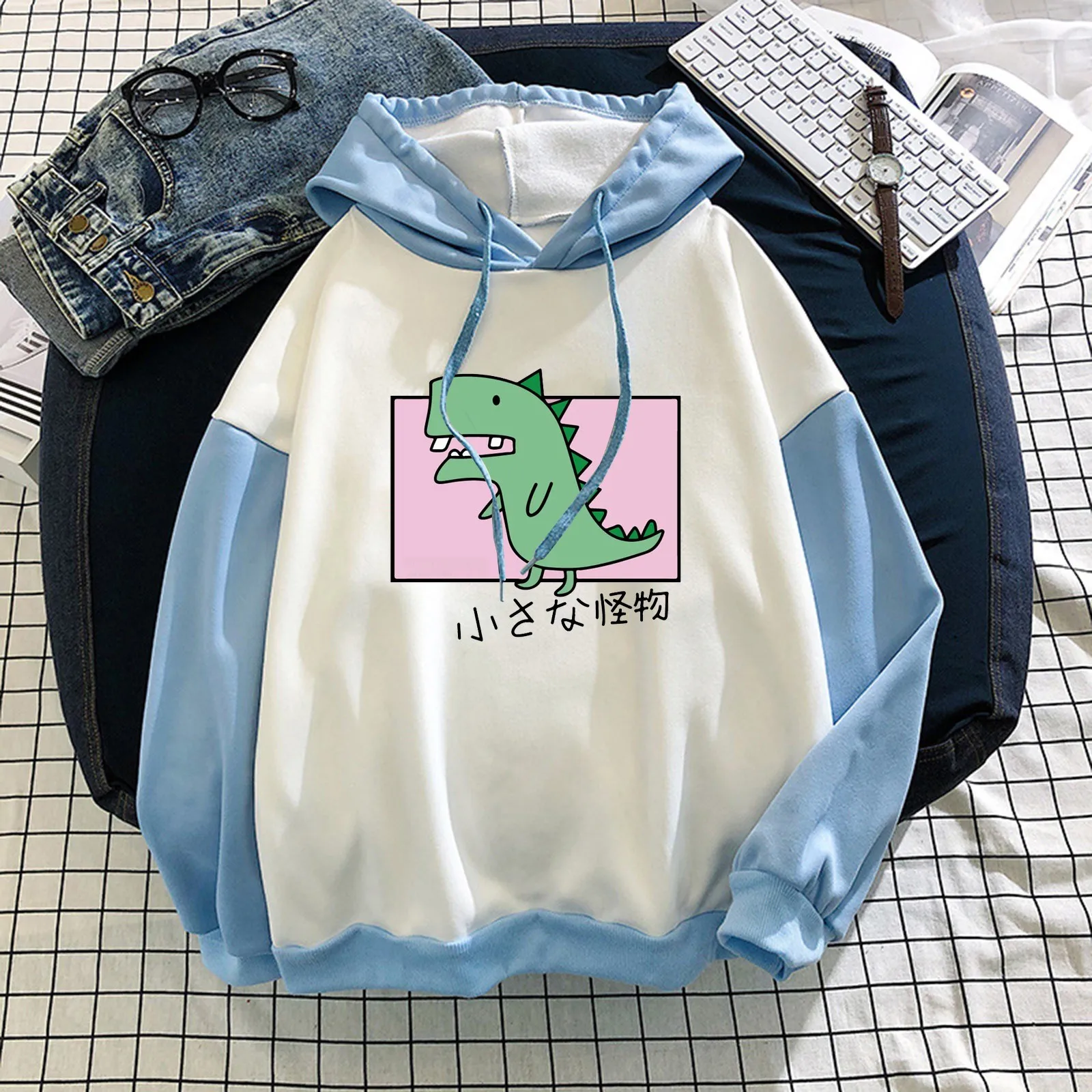 2021 NEW Hoodies Women's Fashion New Stitching Cute Dinosaur Print Long-Sleeve Hooded Sweatshirt Top sweatshirt женское платье