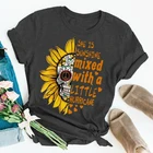 SHE IS SUNSHINE Sunflower Skull Prining Эстетическая Одежда Топы в винтажном стиле с коротким рукавом размера плюс женские футболки Ropa De Mujer