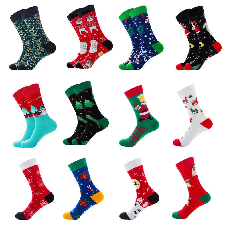 

Носки мужские хлопковые, с принтом в виде кота, снеговика, Санта, оленя