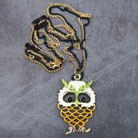 brand new necklace owl sweater double chain gold hollow out colorful retro fashion bright gift cute lovely girl school n0005