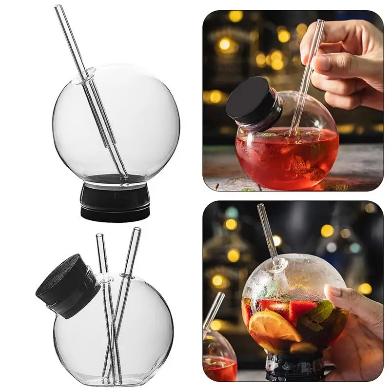 

Transparent Creative Sphere Shaped Cocktail Glass Home Bar Party Reusable Drinking Straw Cup Wine Juice Beer Beverage Cup