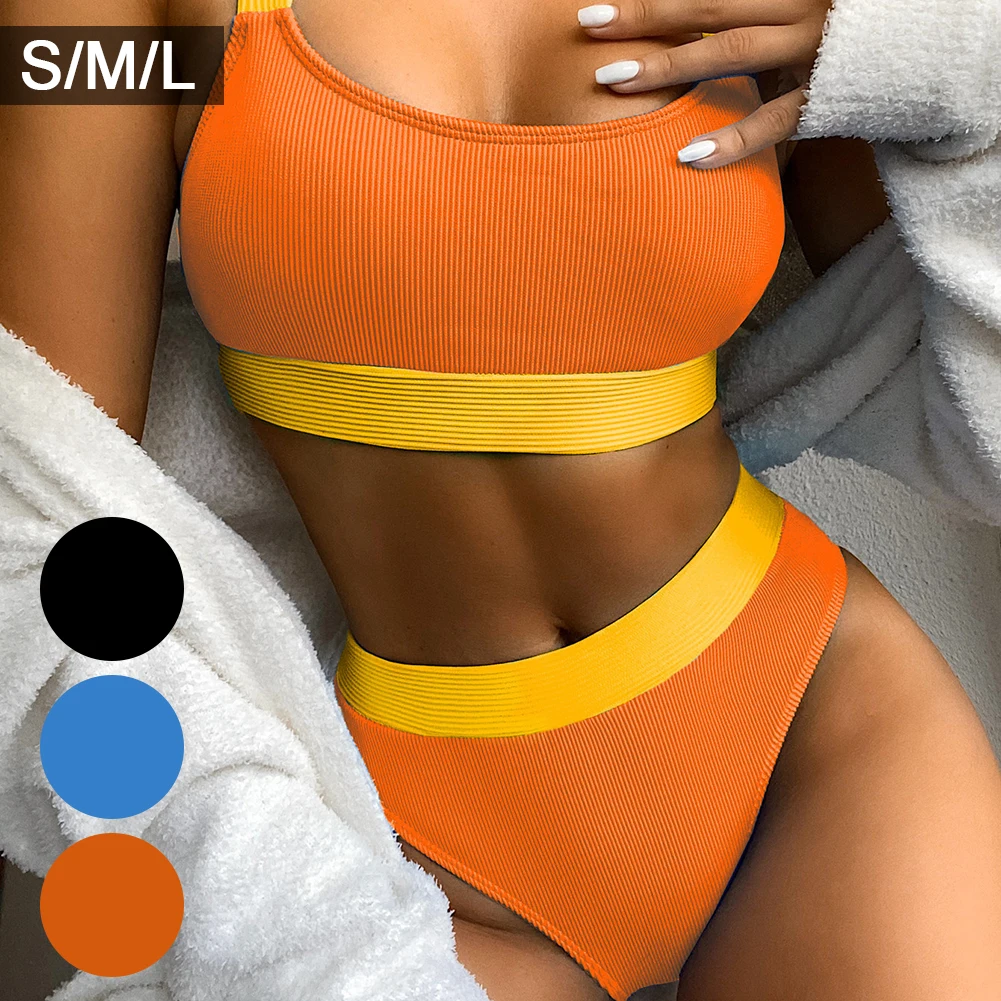 Бикини с высокой талией 2021 купальники купальник бандо женское комбинированное