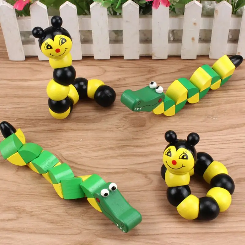 Детская развивающая игрушка Монтессори Деревянный 3D пазл червь крокодил