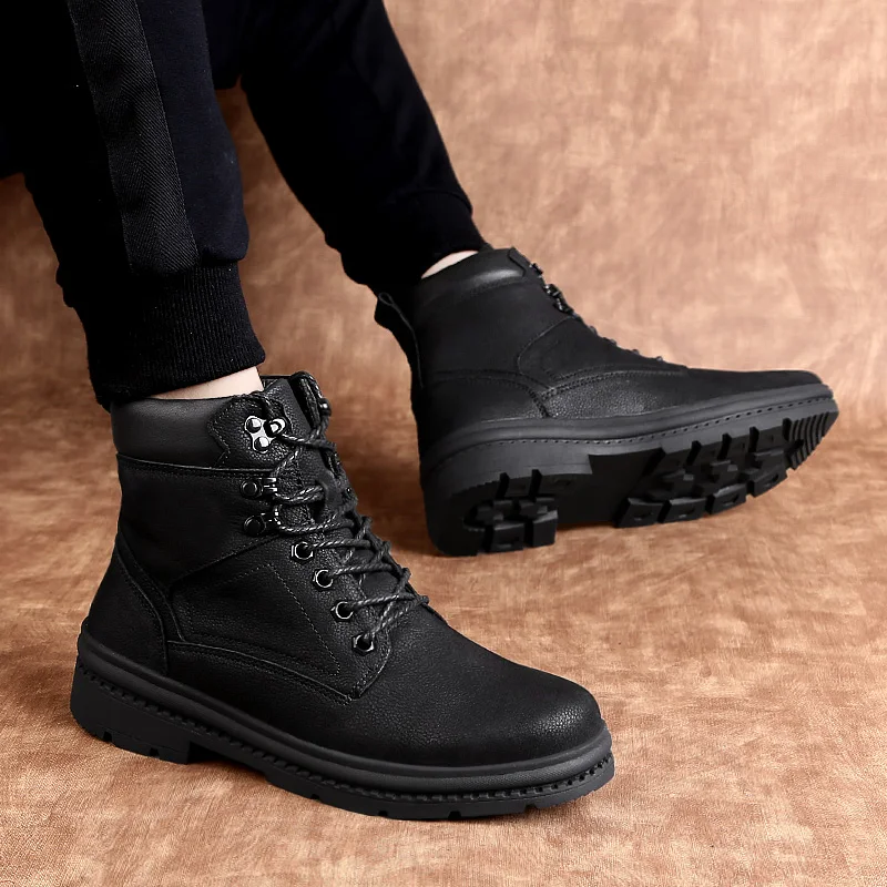 Роскошные теплые мужские зимние ботинки из натуральной кожи плюшевые ботильоны