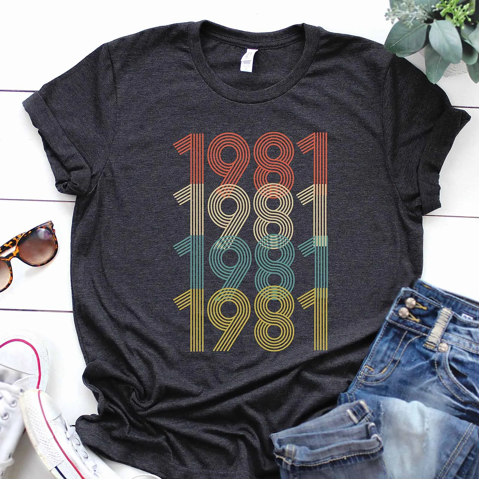 

Gift T Shirt Vintage Date 1981 Original Parts Tee Women's Casual Birthday Tops for Women Summe Festive Blusas Streetwear