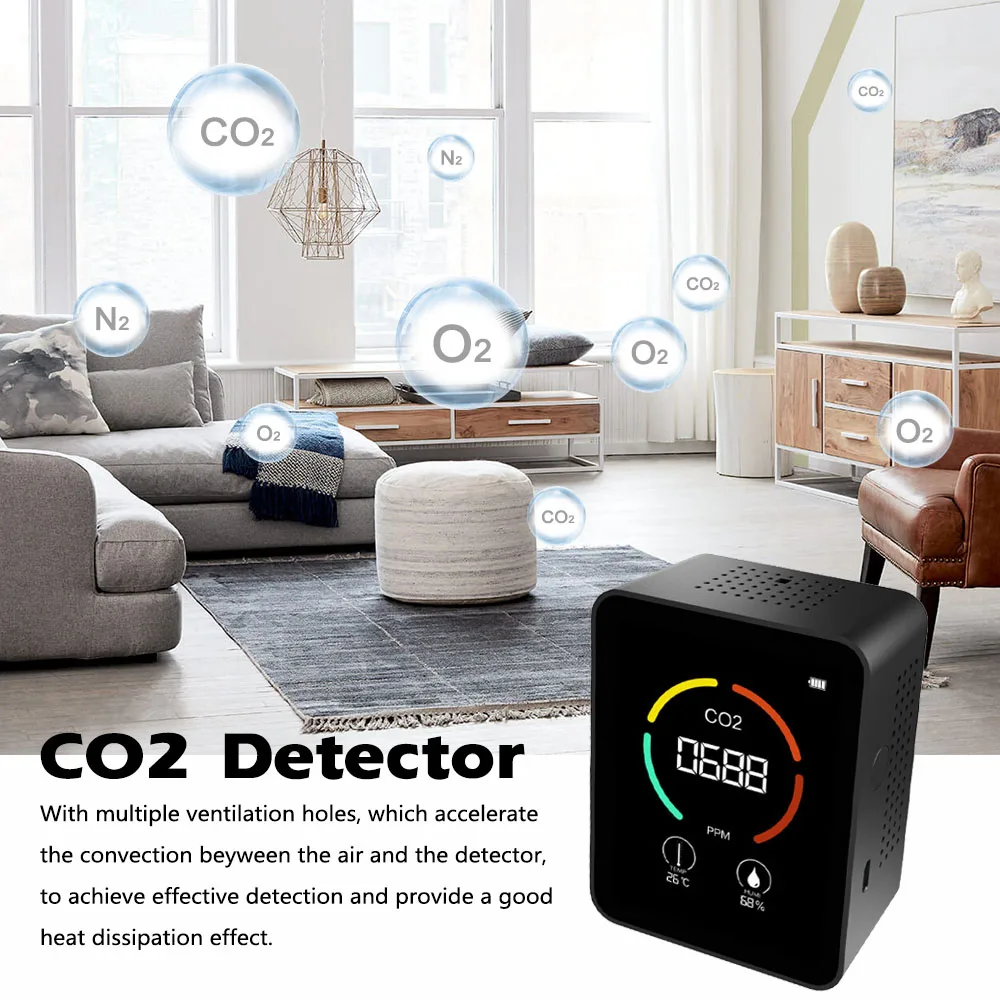 Air Quality Monitor Portable Carbon Dioxide Detector 3-in-1 CO2 Temperature Humidity Meter TVOC Detection with LCD Display | Инструменты