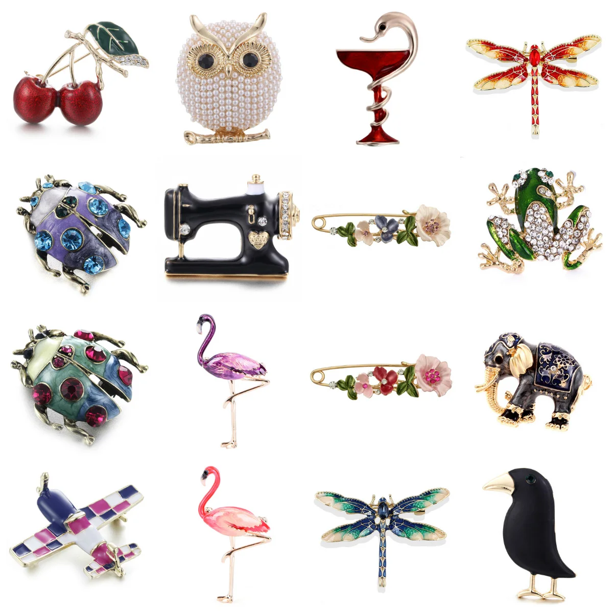

Flamingo Owl Butterfly Dragonfly Cherry Flower Bee Bird Brooch Collar Pins Corsage Animal Badges Jewelry Women Kids Brooches
