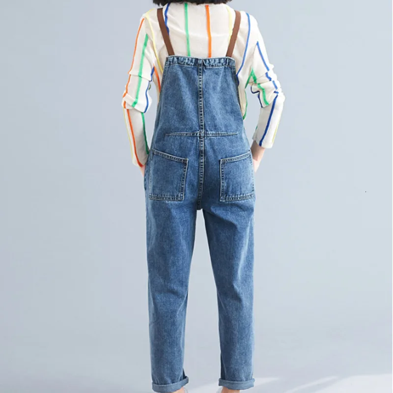 Повседневный вымытый джинсовый комбинезон в европейском стиле больших размеров