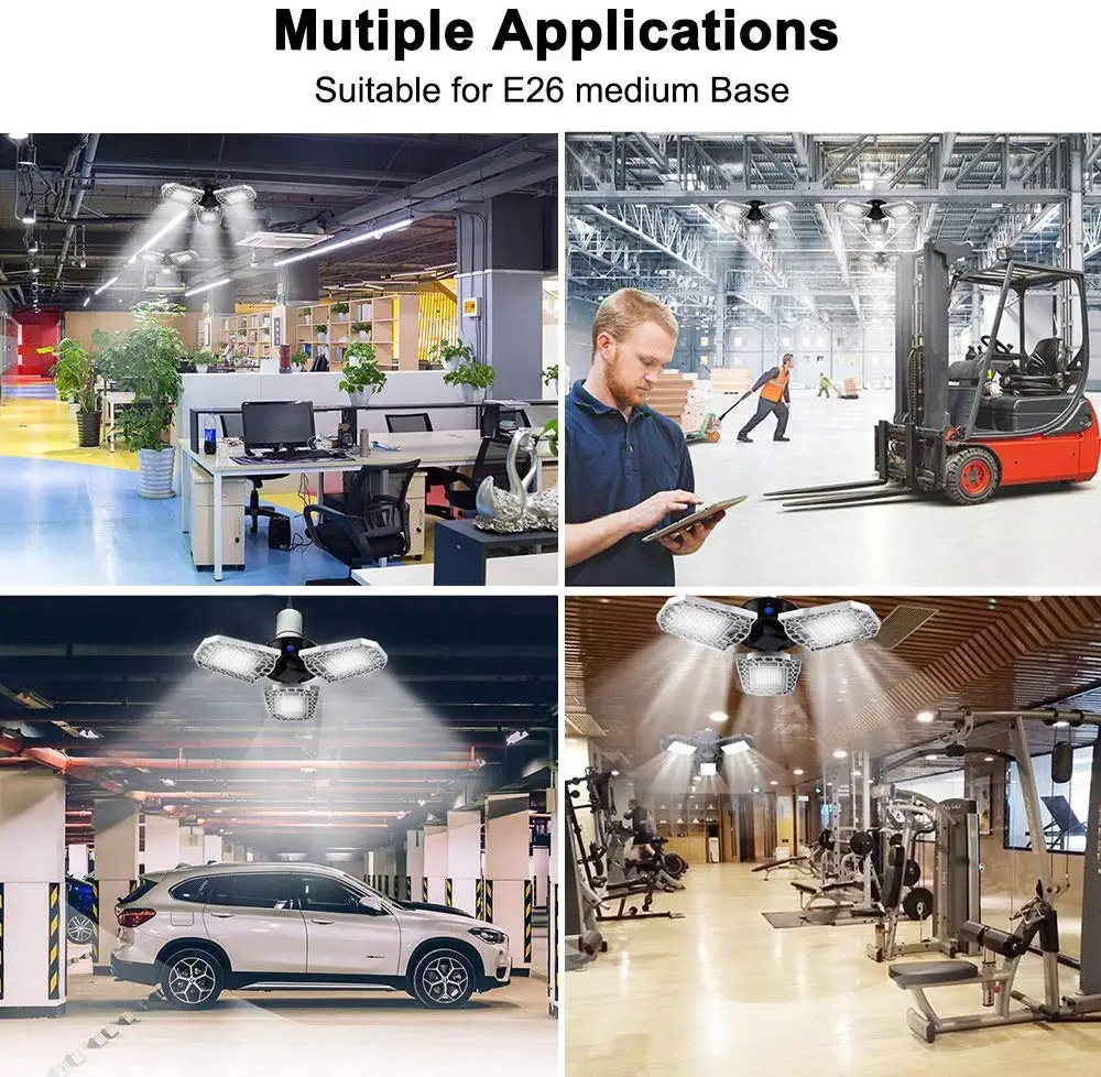 Deformable LED Garage Lights Ultra-Bright IP65 Ceiling Light Bulb Workshop Warehouse Barn with Steady On Dusk to Dawn P45 | Лампы и