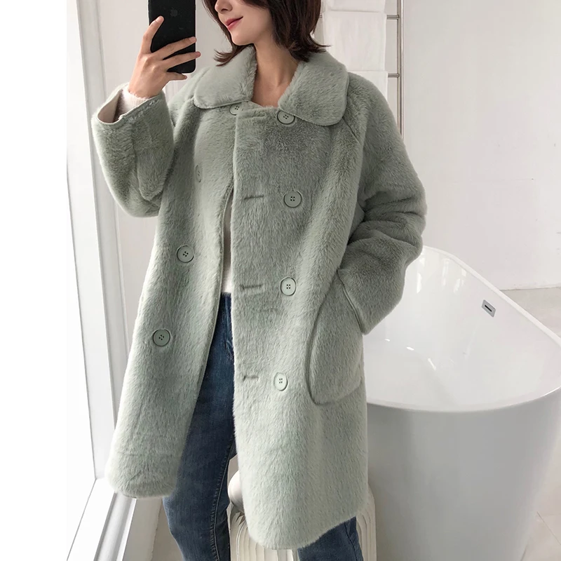 Женское шерстяное пальто Элегантное Длинное двубортное однотонное из