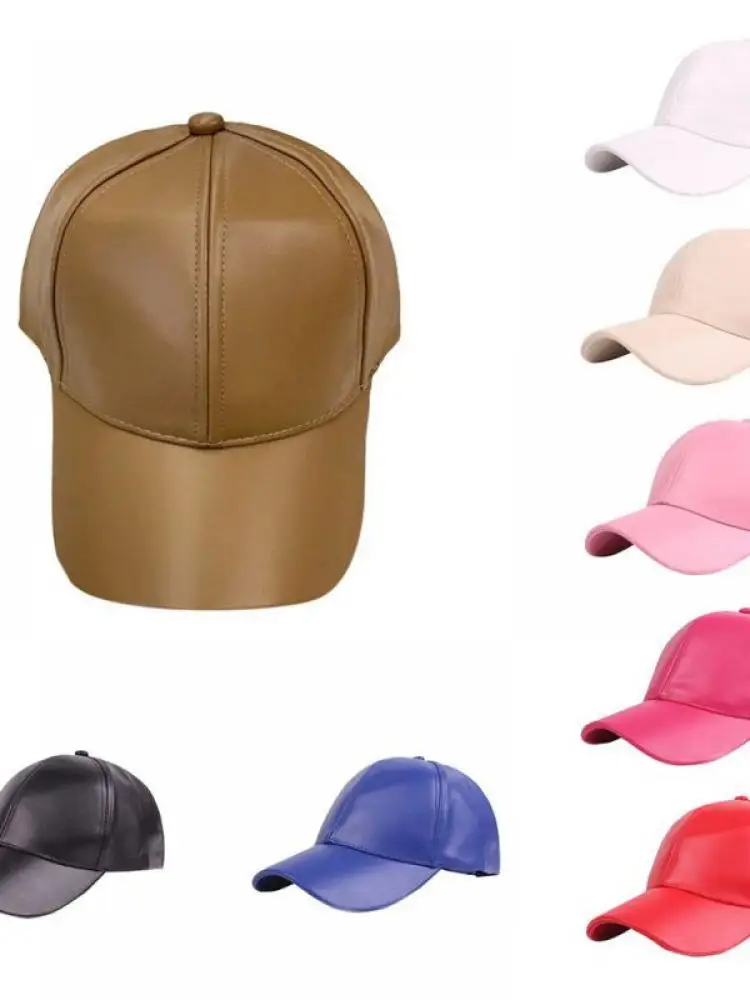 

Men'S And Women'S Spring And Autumn New Adjustable Leather Cap Light Board Baseball Cap Leather Cap Pu Material Multicolor Hat