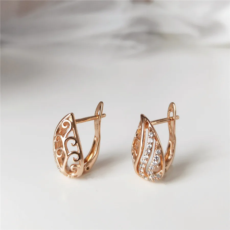 Цвет 585 цвета розового золота серьги гвоздики с инкрустацией циркон дамы